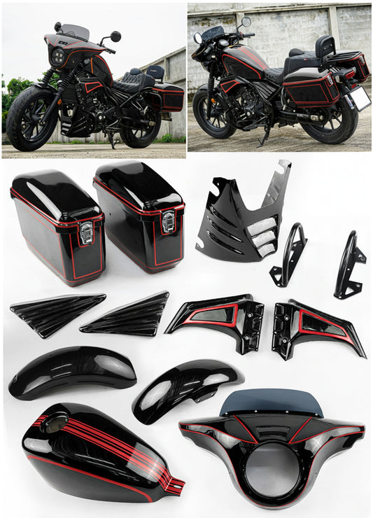 FULL SET OF 8 PIECES BLACK V.2 FIT FOR HONDA REBEL CMX 300 2017-2024