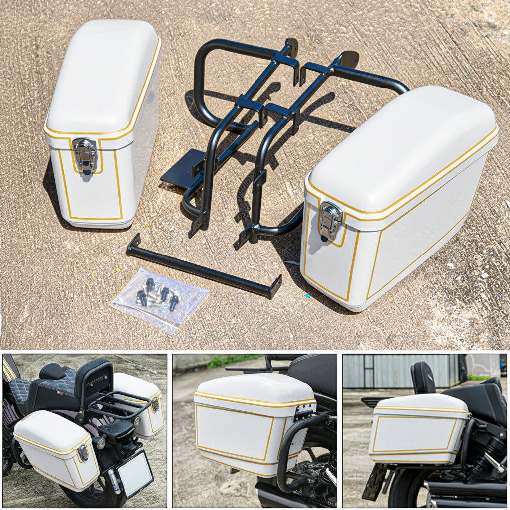 REAR RACK BOX BAG LUGGAGE CARRY LH+RH WHITE FOR HONDA REBEL 300&500 2017-2025