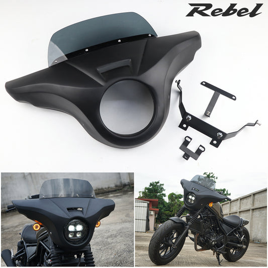Front Batwing Fairing Windshield Matte Black Honda Rebel CMX 300-500 (2017-2025)