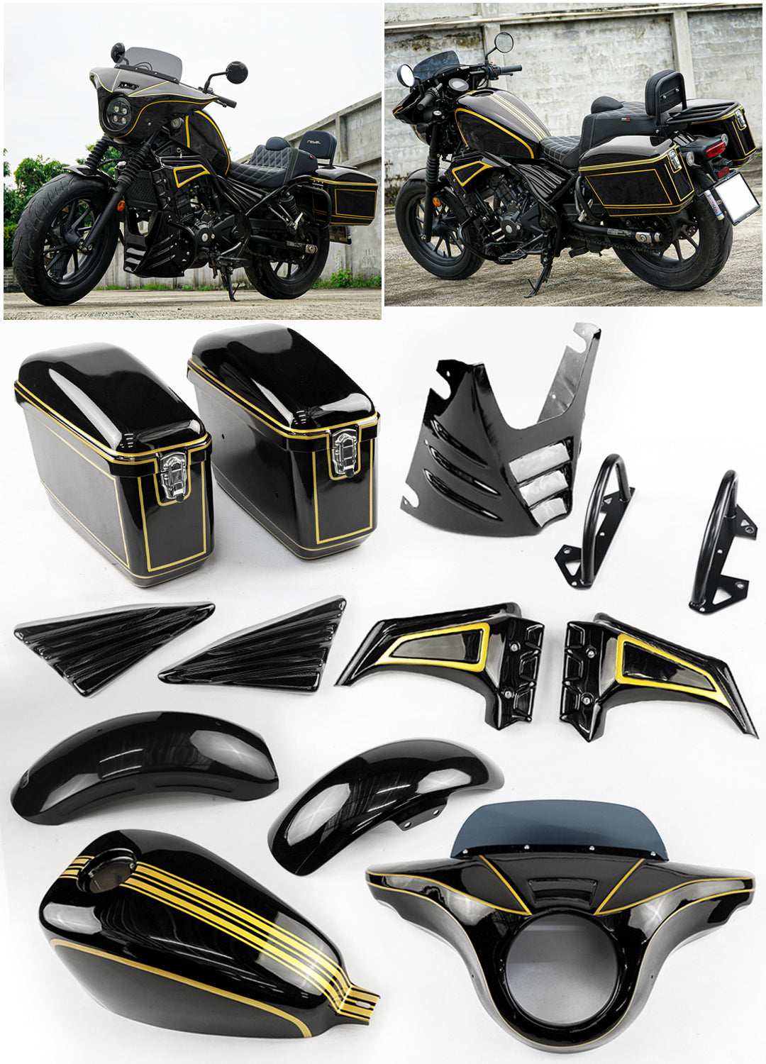FULL SET OF 8 PIECES BLACK FIT FOR HONDA REBEL CMX 300 2017-2024